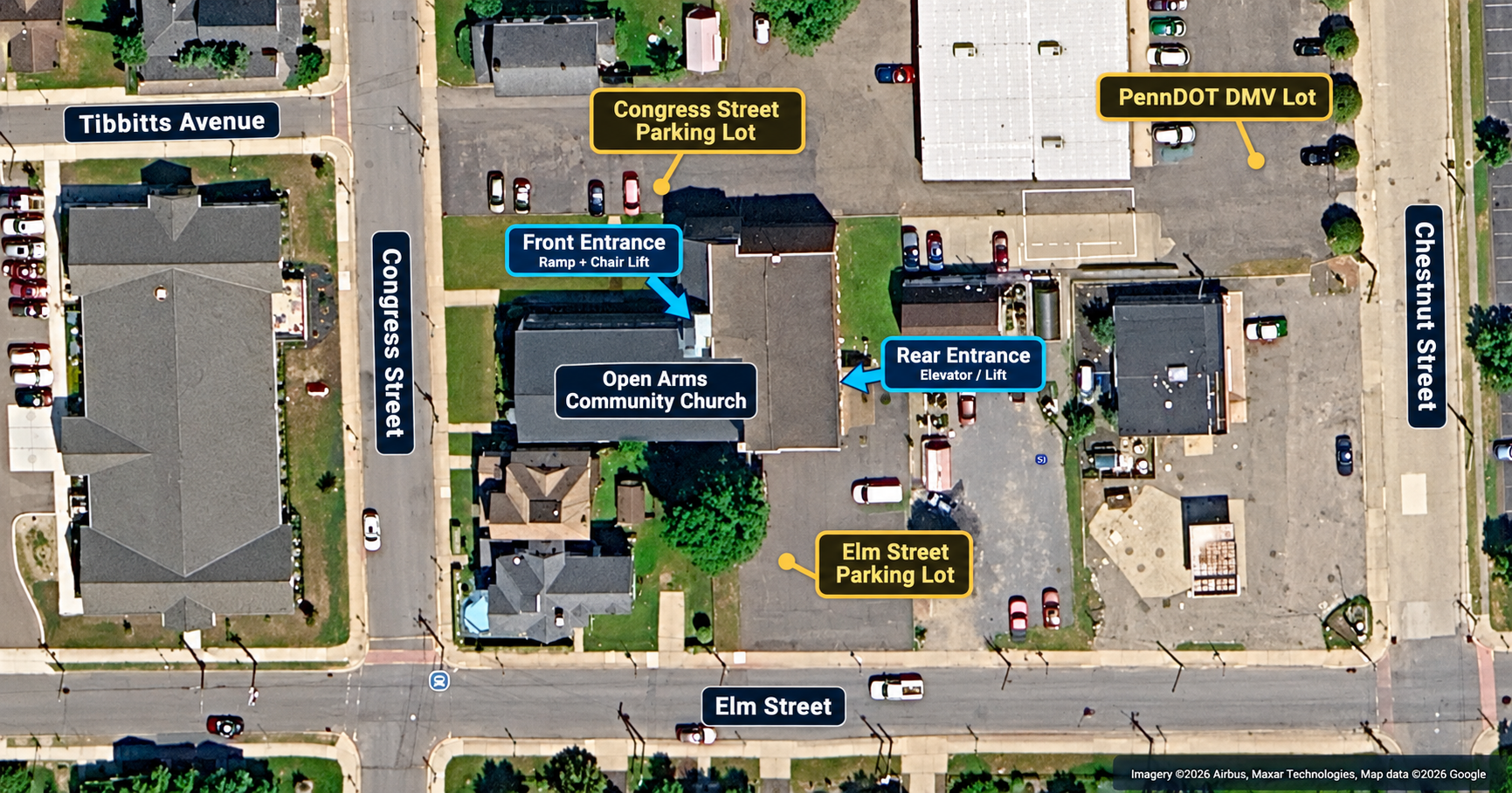 Open Arms Church Visitor Parking Map where to park - open arms community church in Bradford PA